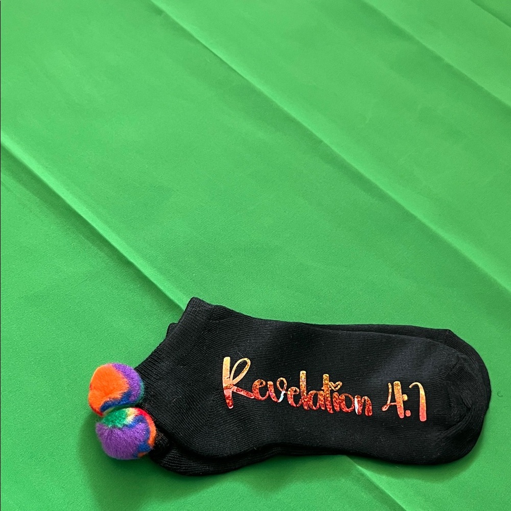 Black Custom Ankle Socks With Rainbow Pom Poms
